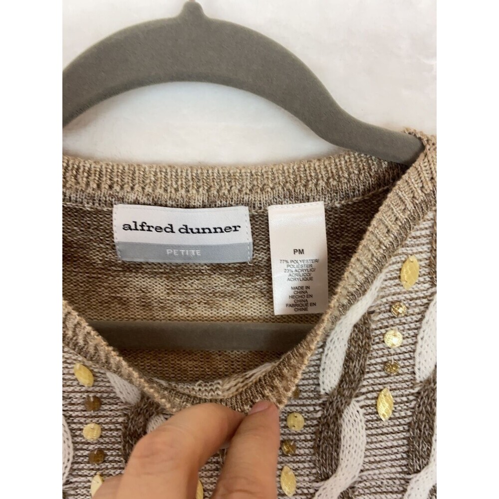 Alfred Dunner Petite PM Brown Ombre Sequin Embellished Sweater Granny - Picture 2 of 9